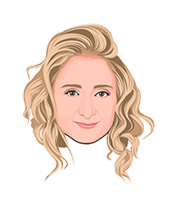 Illustrated female avatar with blonde wavy hair, a friendly smile, and a minimalist portrait design.