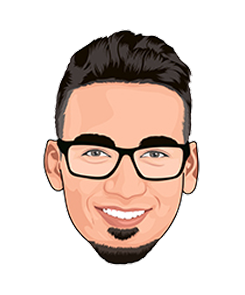 Illustrated male avatar with black hair, glasses, a goatee, and a friendly smile.